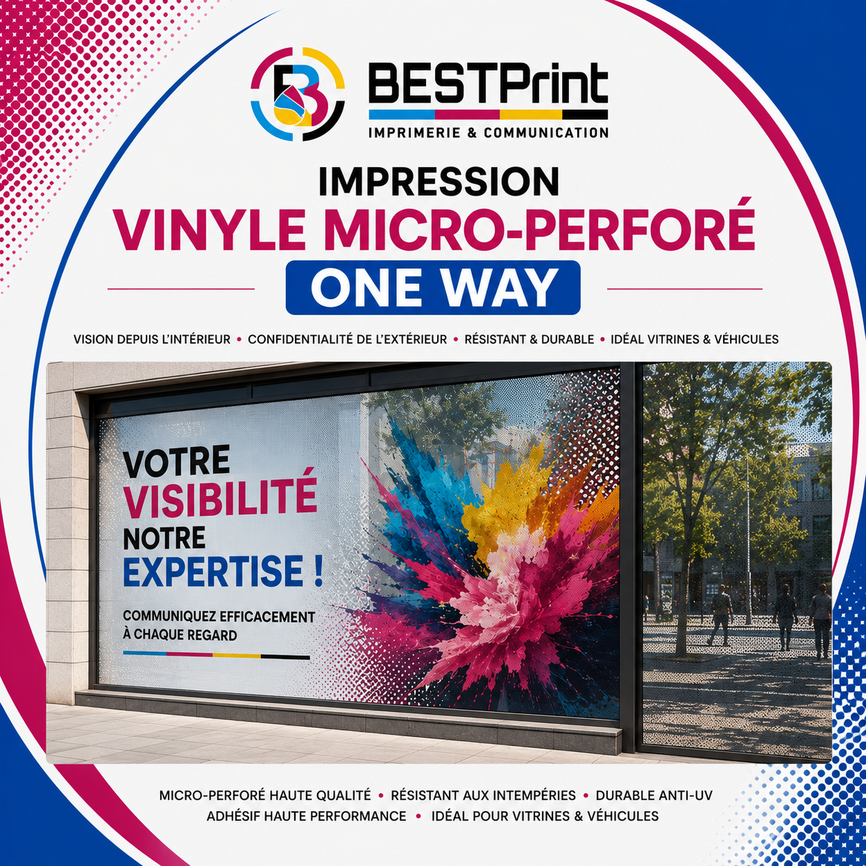 Impression Vinyle Micro-Perforé One Way Impression Vinyle Micro-Perforé One Way