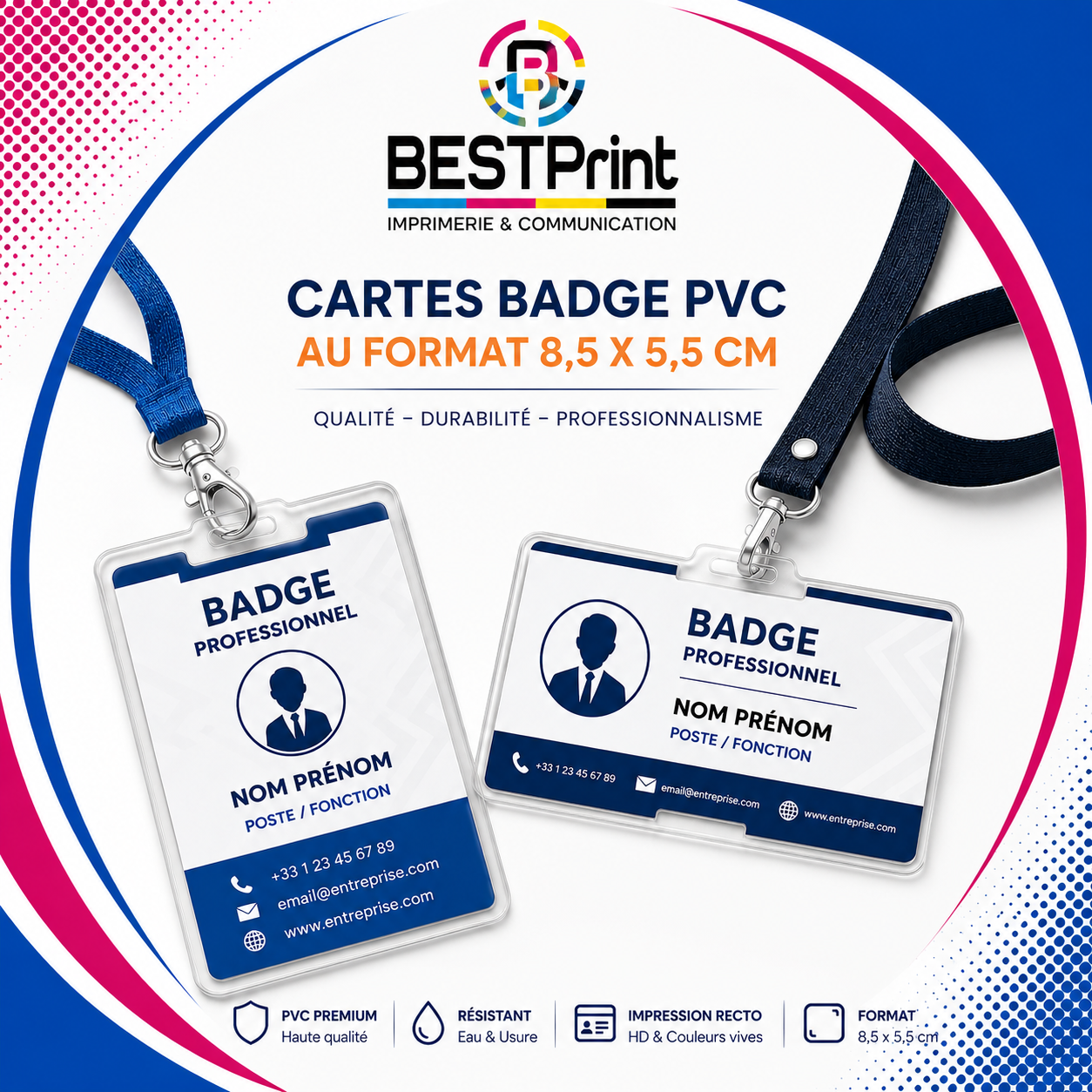 Impression Cartes Badge PVC au format 8,5×5,5 cm Impression Cartes Badge PVC au format 8,5×5,5 cm