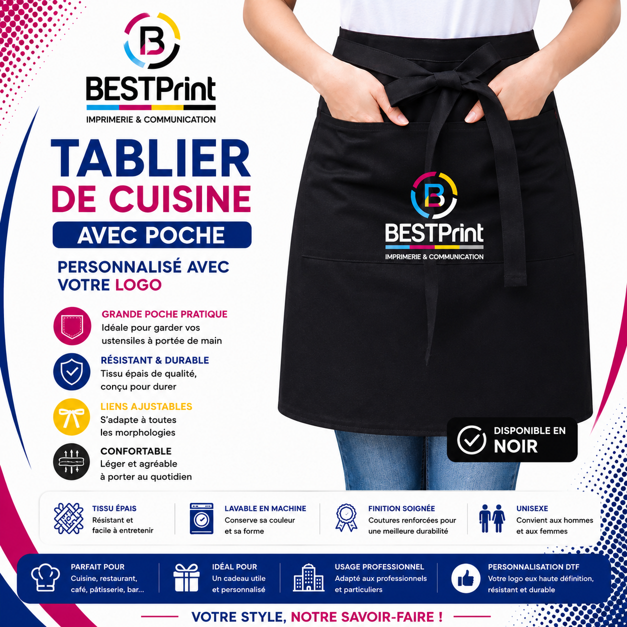 Tablier de Cuisine avec Poche avec votre logo Tablier de Cuisine avec Poche avec votre logo