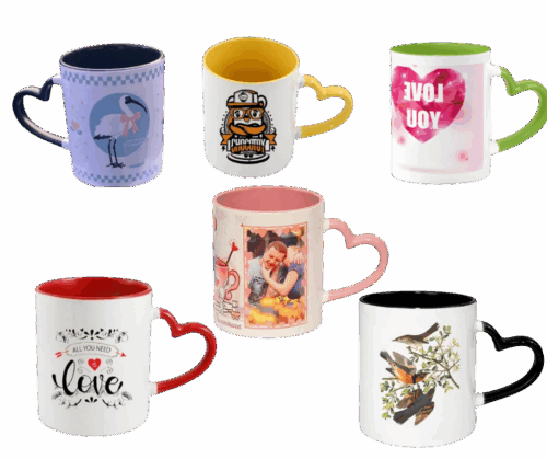 Mug Blanc Poignée cœur Personnalisé - Intérieur et Poignée | Disponible en plusieurs couleurs