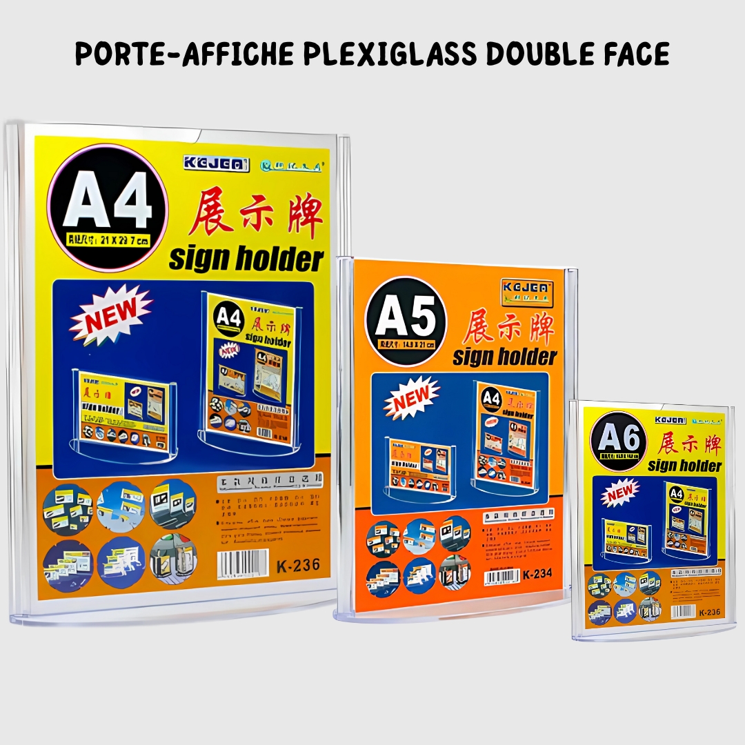 Porte-affiche Plexiglass Double Face - Format A4, A5, A6 Porte-affiche Plexiglass Double Face - Format A4, A5, A6