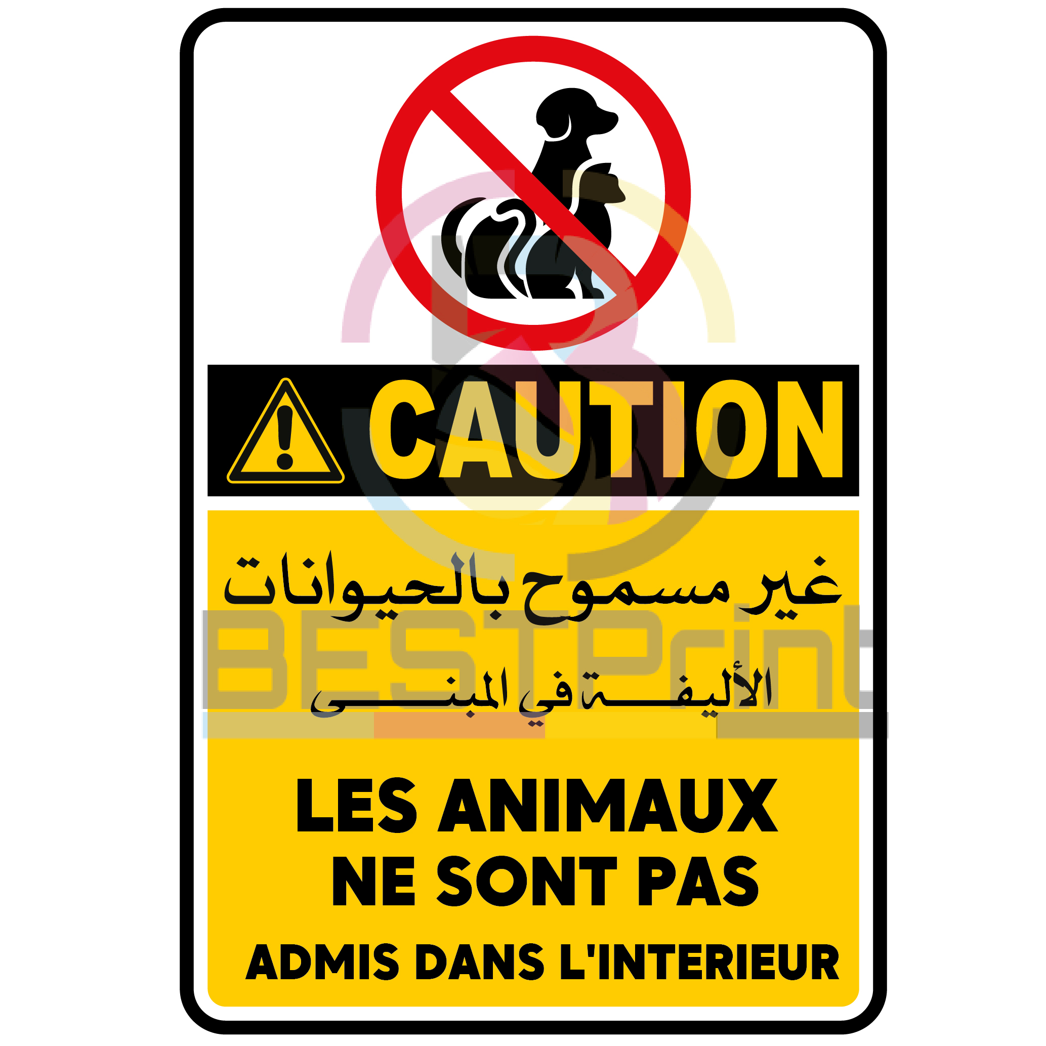 Panneau Signalétique A4 – غير مسموح بالحيوانات الأليفة / Animaux non admis Panneau Signalétique A4 – غير مسموح بالحيوانات الأليفة / Animaux non admis