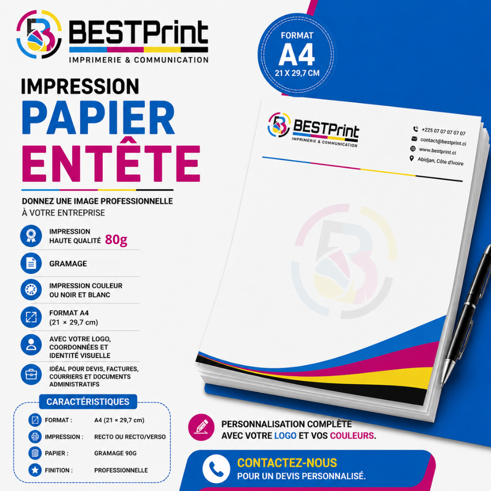 IMPRESSION PAPIER À EN-TÊTE 80g PAPIER À EN-TÊTE