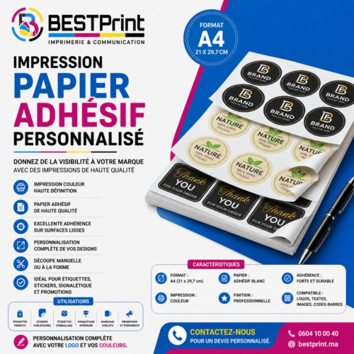 Impression Papier Adhésif Personnalisé – Format A4