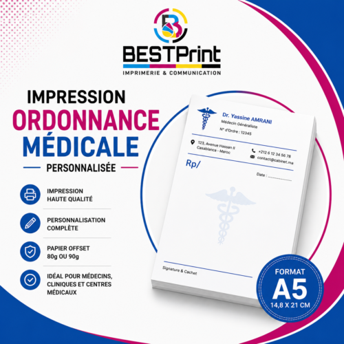 Impression Ordonnances Médicales Personnalisées – Format A5 80g
