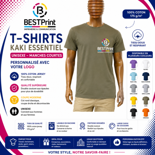 T-shirts Essential 100% Coton Unisexe – Manches Courtes avec votre logo