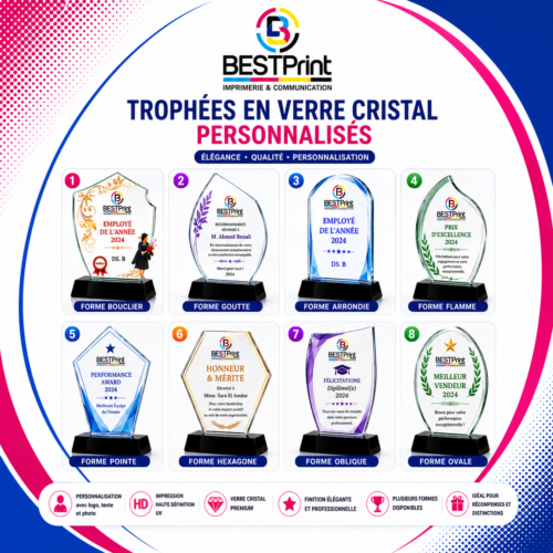 Impression de Trophées Personnalisés en Verre Cristal